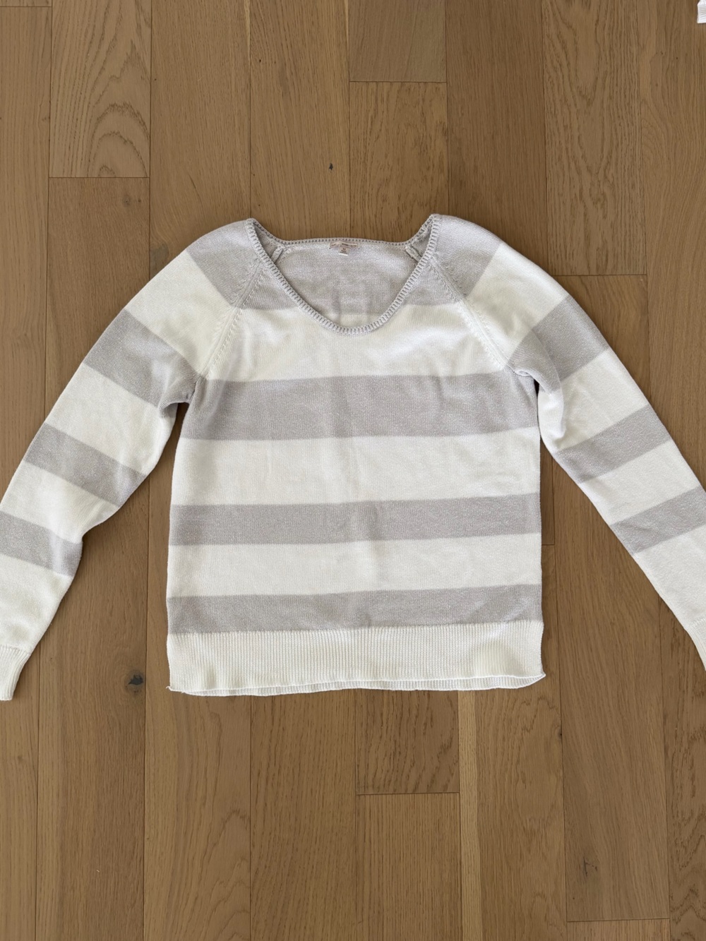 GAP Kids Striped Crewneck Sweater — White & Light Gray
